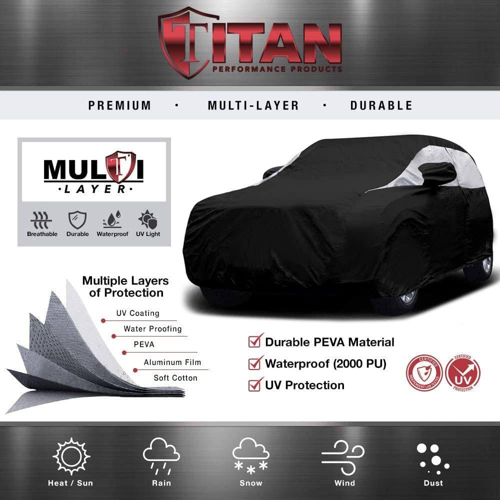 Titan Premium Multi-Layer PEVA Car Cover for Compact SUV 170-187". Waterproof, UV Protection, Anti-Scratch Protective Lining, Driver-Side Zippered Opening. Fits Rav4, Rogue, CR-V and More.