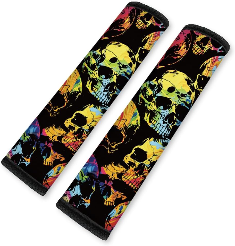 2Pcs Soft Auto Seat Belt Cover Pad Cute Cat Print Colorful Car Seatbelt Shoulder Cushion for Comfortable Driving, Compatible with All Cars' Seatbelt and Backpack Straps