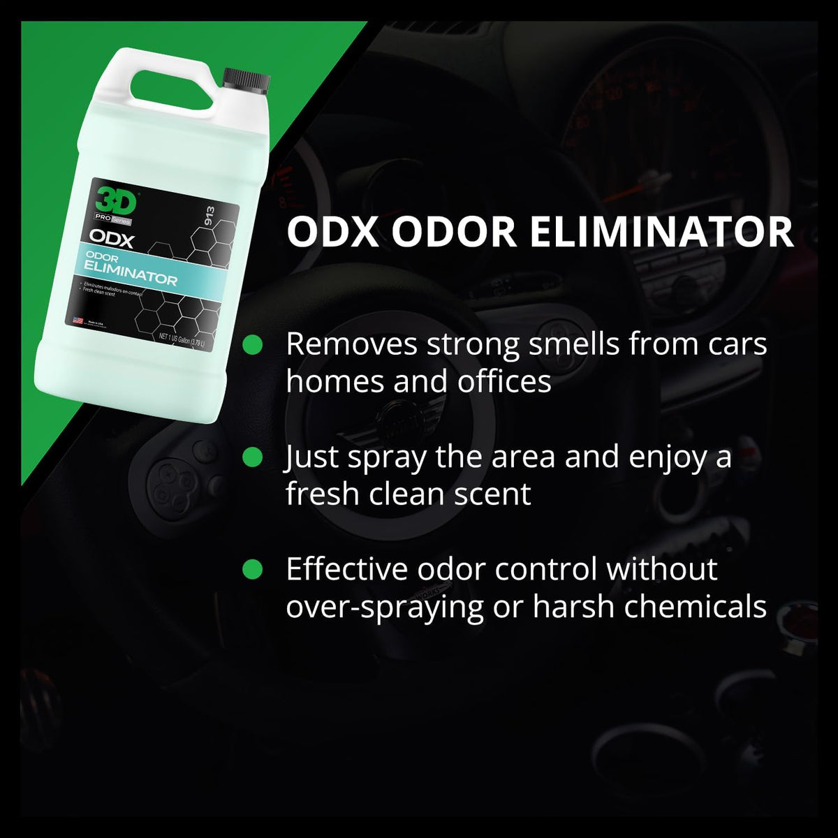 3D ODX - Automotive Odor Eliminator - Deodorizes Pet, Food, Smoke, & Other Linger Odors - Fresh Clean Scent - Great for Car, Home, Office Use