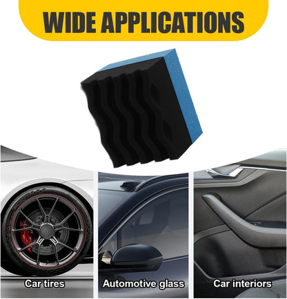 Car Tire Dressing Applicator Pad, Soft Sponge Tire Shine Applicator, Reusable Washable Wax Sponge, Anti-Spill Corrugated Surface Tire Care Cleaning Pad for Auto Detailing(Black&Green)