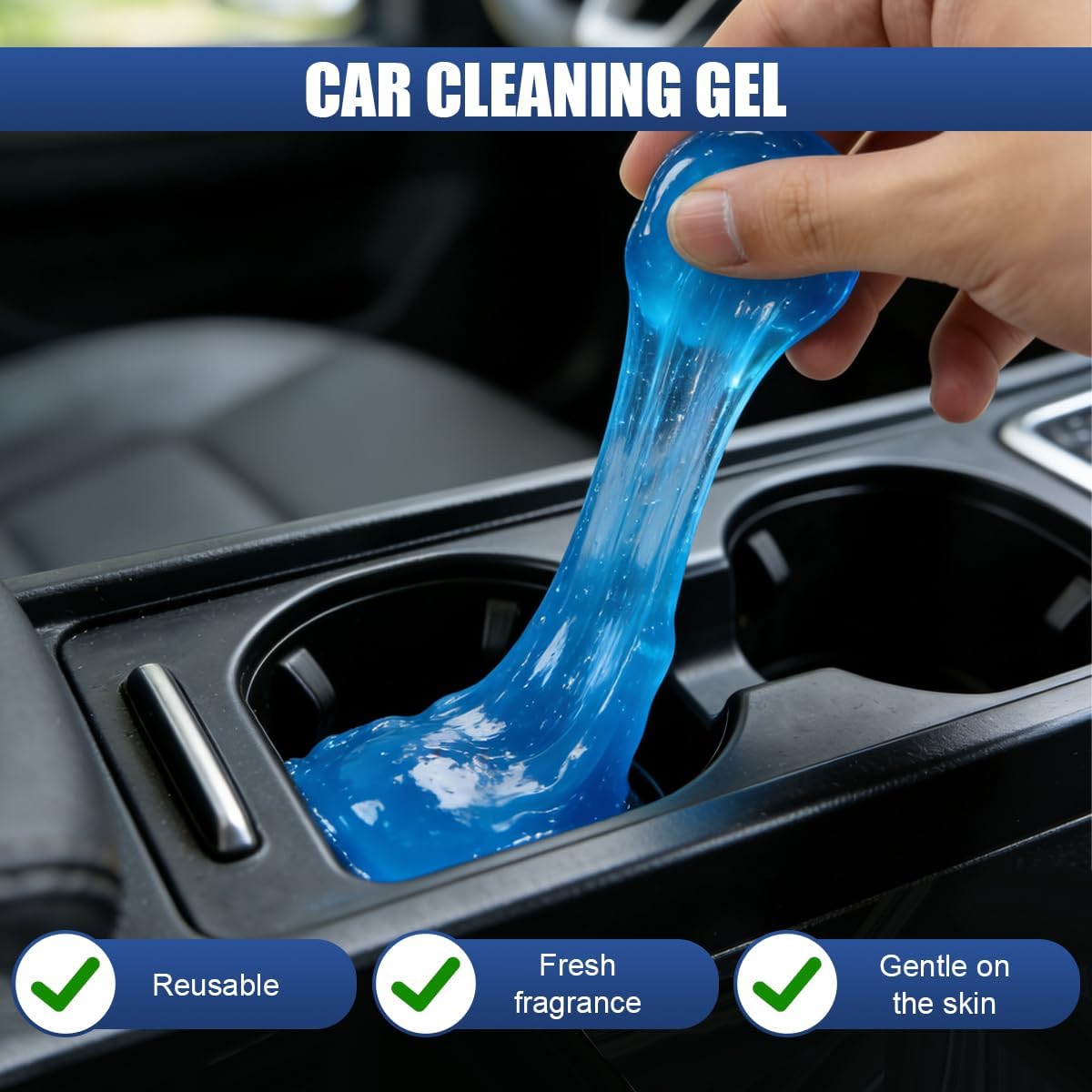 Craedli 2PCS Car Cleaning Gel Auto Detailing Putty, Universal Car Interior Cleaner Slime, Reusable Dust Remover Cleaning Supplies Kit Tools for Air Vents Keyboards, Car Accessories Presents (Blue)