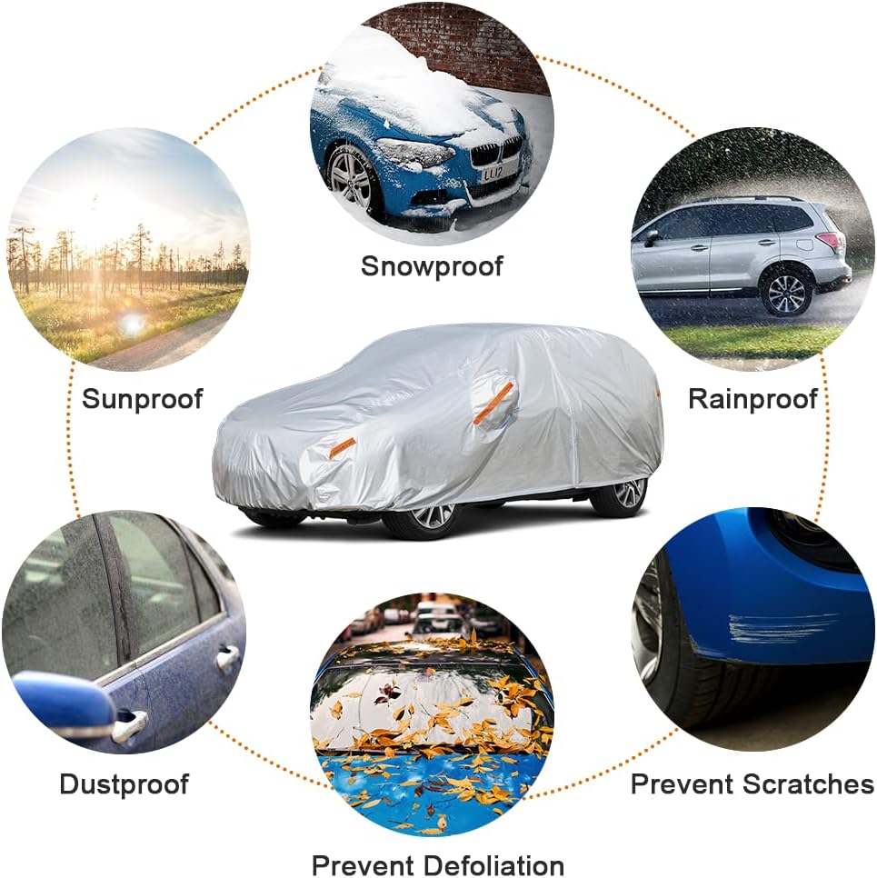 Kayme Car Covers for Automobiles Waterproof All Weather Sun Uv Rain Protection with Zipper Mirror Pocket Fit Toyota Camry, Honda Accord/Civic, Nissan Altima, Kia K5 etc.(186 to 193 Inch) 3XL
