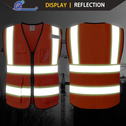 Reflective Mesh Safety Vest for Men Women with 5 Pockets and Zipper Front High Visibility Mesh Vest Hi Vis Construction Work Vest,Meets ANSI/ISEA Standards(EK175-Yellow-L)