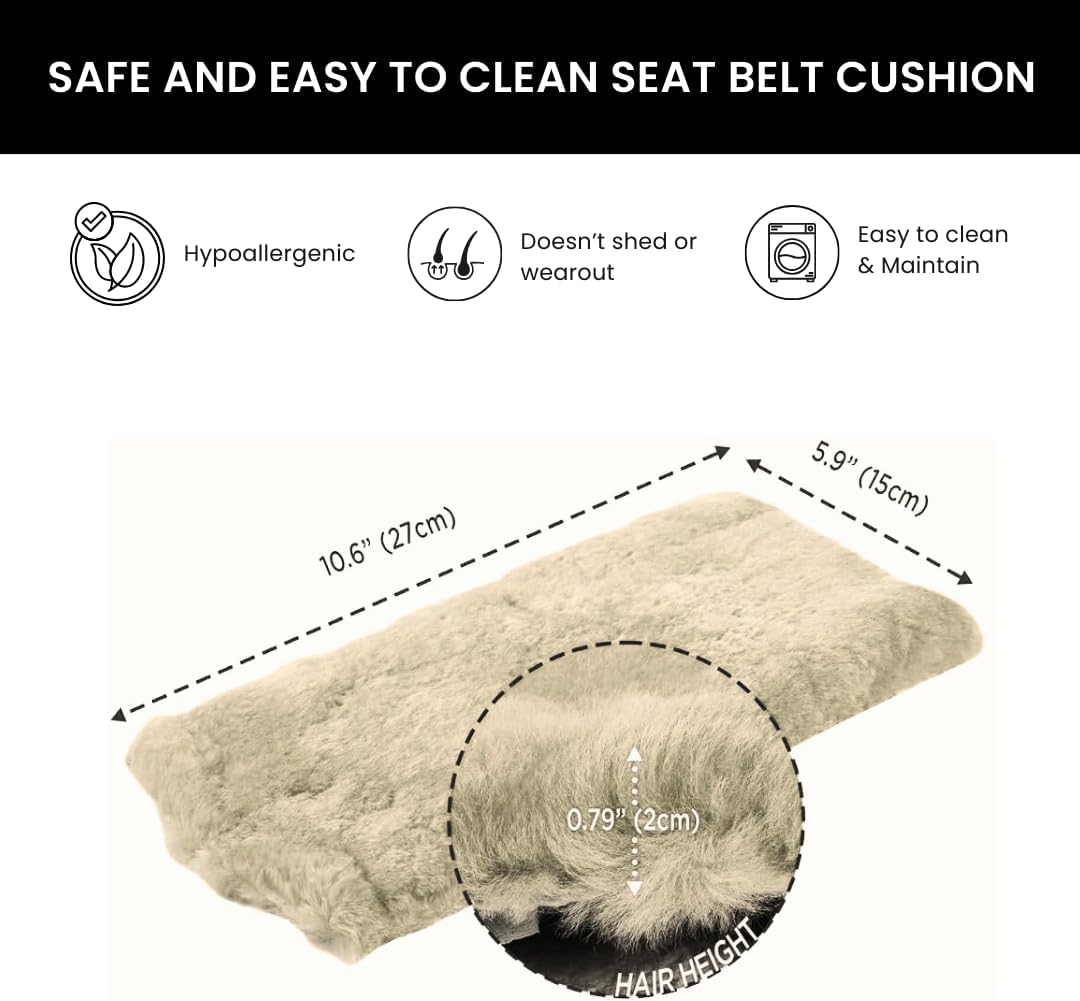 Andalus Brands 2 Pack Genuine Merino Wool Sheepskin Seat Belt Cover – Soft Shoulder Pad, Neck Cushion Protector – Authentic Car Accessories (Pearl)
