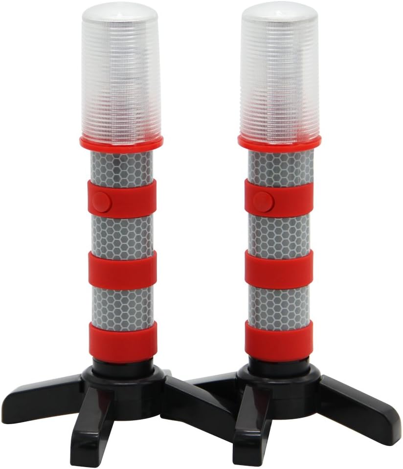 Twinkle Star LED Safety Strobe Road Warning Light, Set of 4 | Emergency Roadside Flares Kit, Highway Beacon Alert Flare, Magnetic Base, Detachable Stand, Solid Storage Case