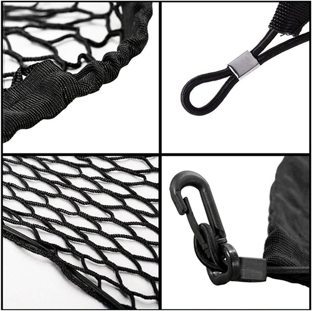 Car Rear Cargo Net, Universal Adjustable Elastic Trunk Cargo Storage Organizer Net Compatible for SUV, Jeep, Truck, Storage Nylon Mesh Double-Layer with Hooks (35.4 x 15.7 Inch)