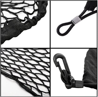 Car Rear Cargo Net, Universal Adjustable Elastic Trunk Cargo Storage Organizer Net Compatible for SUV, Jeep, Truck, Storage Nylon Mesh Double-Layer with Hooks (35.4 x 15.7 Inch)