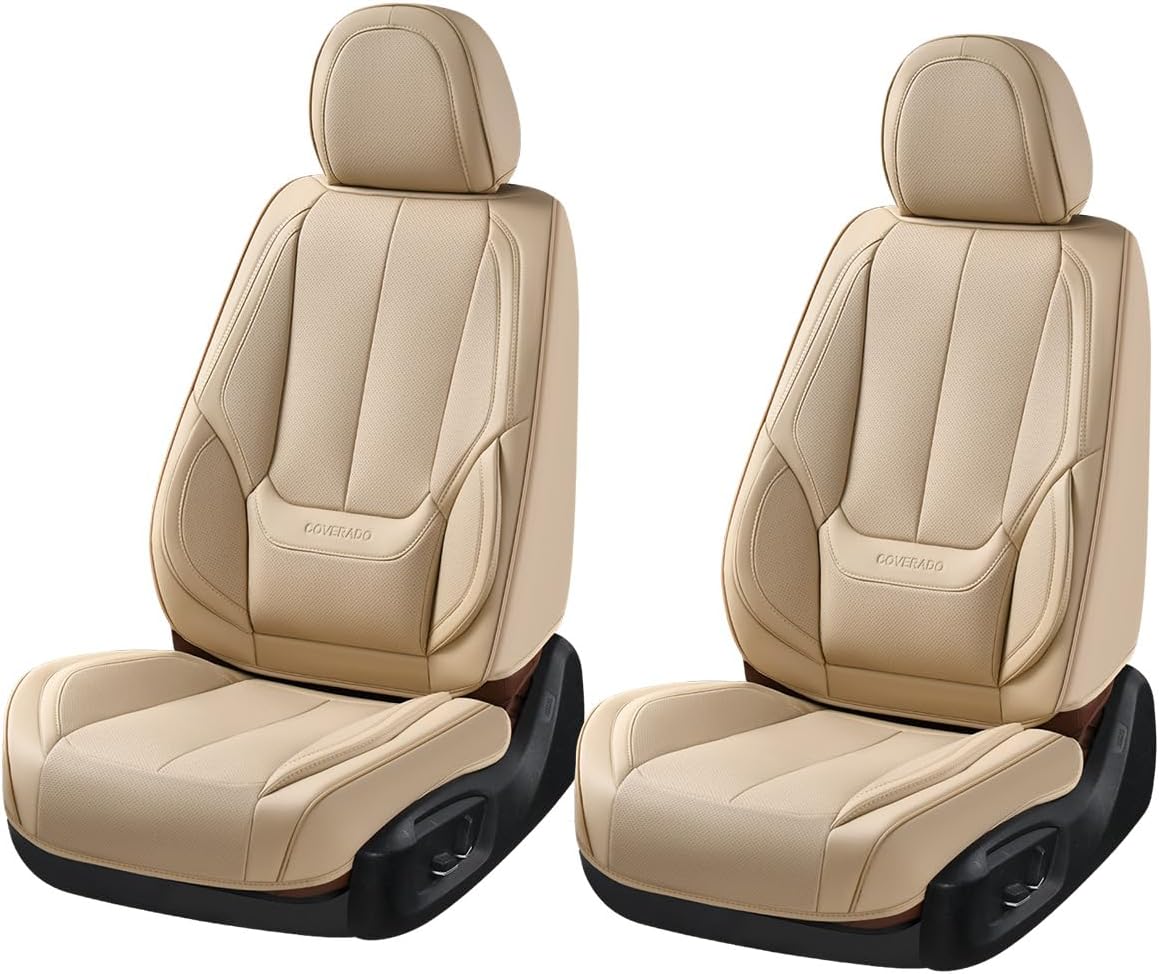 Coverado Seat Covers Full Set, Black Seat Covers for Cars 5 Seats, Car Seat Protector, Waterproof Nappa Leather Car Seat Cushion, Front and Rear Car Seat Cover Fit for Most Sedans SUV Pick-up Truck - Colors A