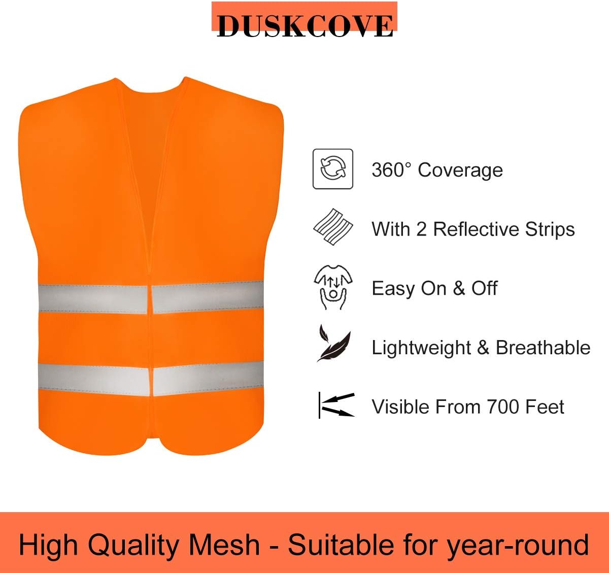 DUSKCOVE 10 Pack High Visibility Safety Vest for Traffic Work, Running, Surveyor and Security Guard - Construction Vest with 2 Reflective Strips, Made from Breathable and Neon Yellow Mesh Fabric