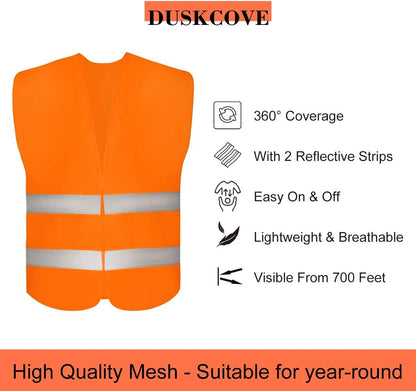 DUSKCOVE 10 Pack High Visibility Safety Vest for Traffic Work, Running, Surveyor and Security Guard - Construction Vest with 2 Reflective Strips, Made from Breathable and Neon Yellow Mesh Fabric