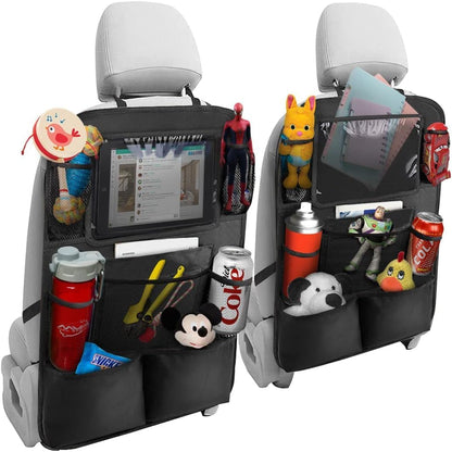2Pack Car Seat Back Organizer, Kick Mats Backseat Car Storage with Touch Screen Tablet Holder, Waterproof Car Back Seat Protector for Kids, Vehicle Back Seat Organizer for Travel Accessories