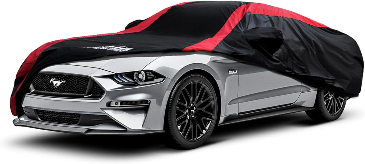 Car Cover Waterproof All Weather Protection with Red Stripe Design, Universal Fit Toyota Camry Solara, Ford Fusion, Kia Stinger Optima, Nissan Maxima, VW Passat, Subaru Legcy