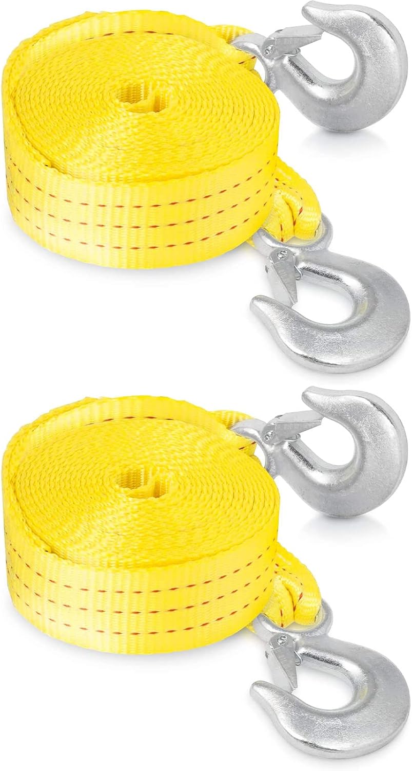 NEIKO 51005A Heavy-Duty Tow Strap with Hooks, 2 Inches by 20 Feet, Woven Polyester Webbing, and 10,000-Pound Capacity, HD Truck Recovery Strap and ATV Tow Strap, Tow Rope for Vehicles