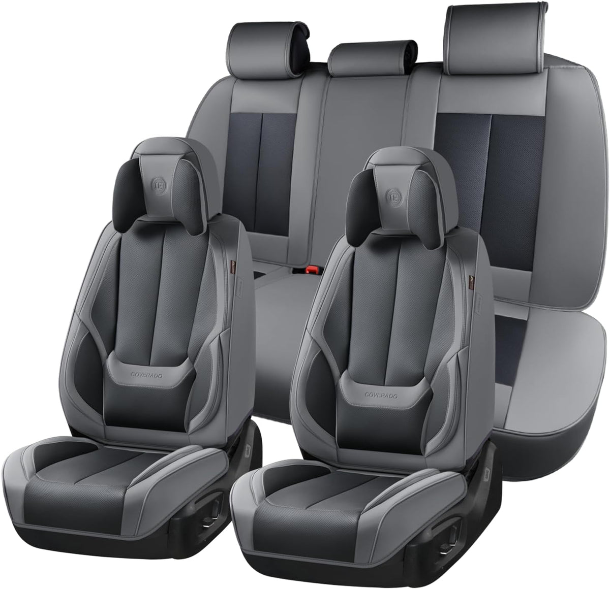 Coverado Seat Covers Full Set, Black Seat Covers for Cars 5 Seats, Car Seat Protector, Waterproof Nappa Leather Car Seat Cushion, Front and Rear Car Seat Cover Fit for Most Sedans SUV Pick-up Truck - Colors A