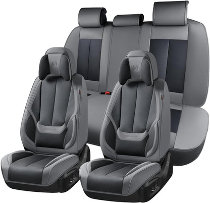 Coverado Seat Covers Full Set, Black Seat Covers for Cars 5 Seats, Car Seat Protector, Waterproof Nappa Leather Car Seat Cushion, Front and Rear Car Seat Cover Fit for Most Sedans SUV Pick-up Truck - Colors A