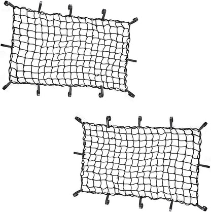 CZC AUTO 22"x38" Black Latex Bungee Cargo Net Strech to 44"x76", Luggage Netting with 2"X2" Small Mesh and 12 Adjustable Plastic Hooks for Rooftop Cargo Carrier Roof Rail Rack Hitch Basket SUV