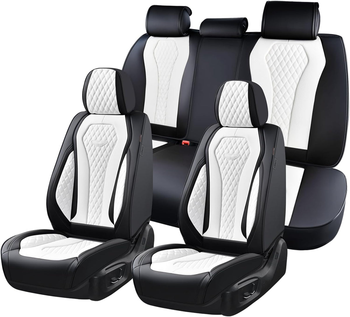 Coverado Seat Covers, Car Seat Covers Full Set, Black Car Seat Cover, Car Seat Covers Front Seats Back Seat Cover, Waterproof Car Seat Cushion, Leather Seat Covers Seat Protector Fit for Most Cars