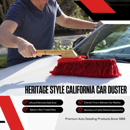California Car Duster Heritage Edition Wood Handle and Cotton Mop 86242, Red