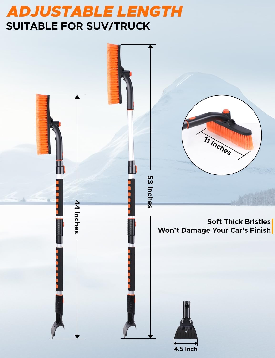 EcoNour 27" 3 in 1 Snow Brush with ice Scraper for car Windshield and Window | 360° Aluminum Rotatable Snow Brush for car | Winter Snow Removal Tools with Detachable Foam Grip | Winter Car Accessories