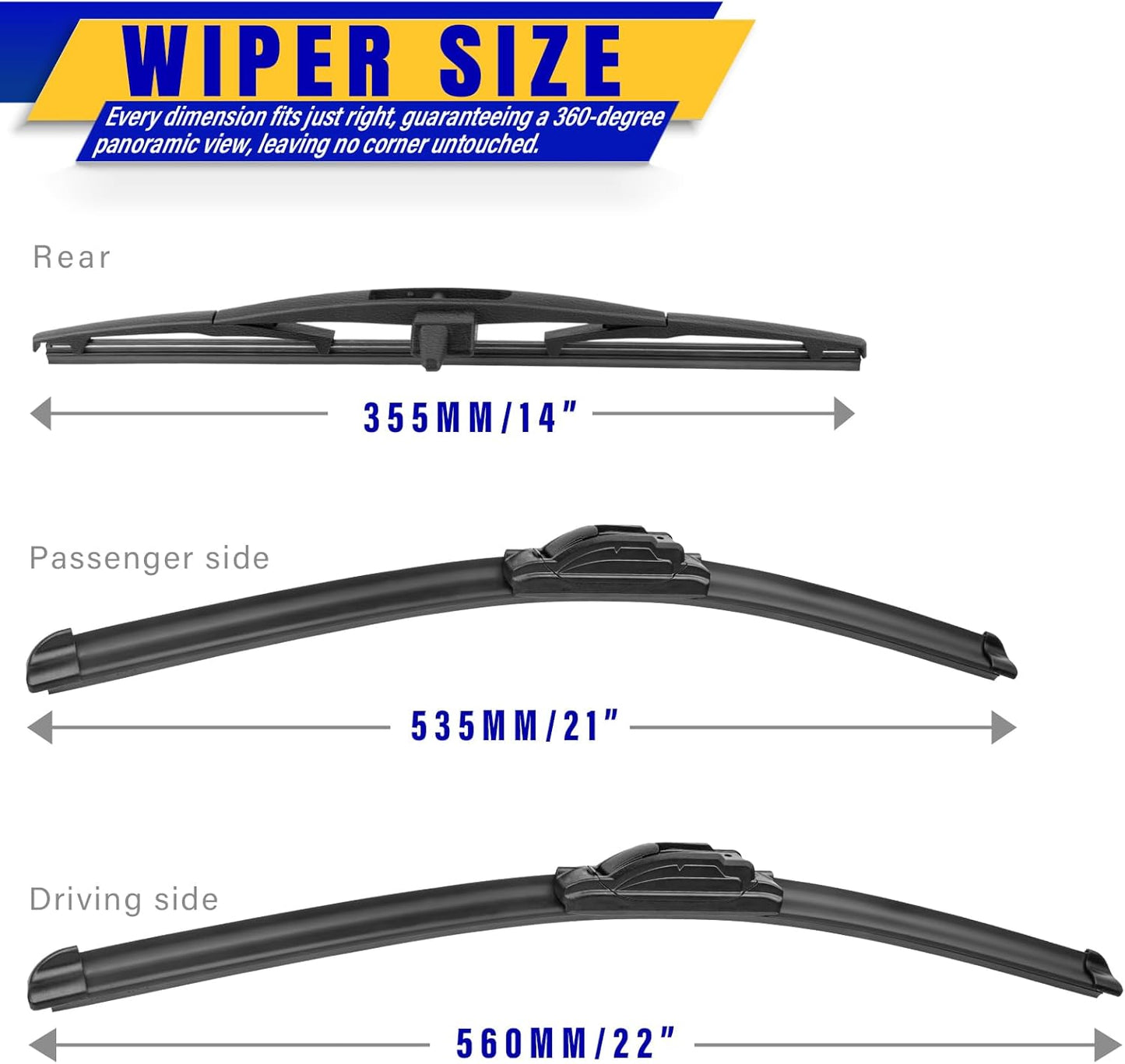 3 wipers Replacement for 2017-2021 2022 Honda CRV CR-V, Windshield Wiper Blades Original Equipment Replacement - 26"/17"/12" (Set of 3) U/J HOOK - Colors A