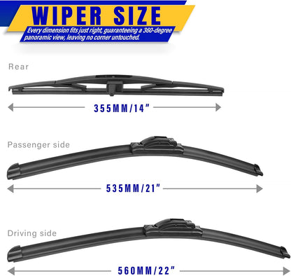 3 wipers Replacement for 2017-2021 2022 Honda CRV CR-V, Windshield Wiper Blades Original Equipment Replacement - 26"/17"/12" (Set of 3) U/J HOOK - Colors A