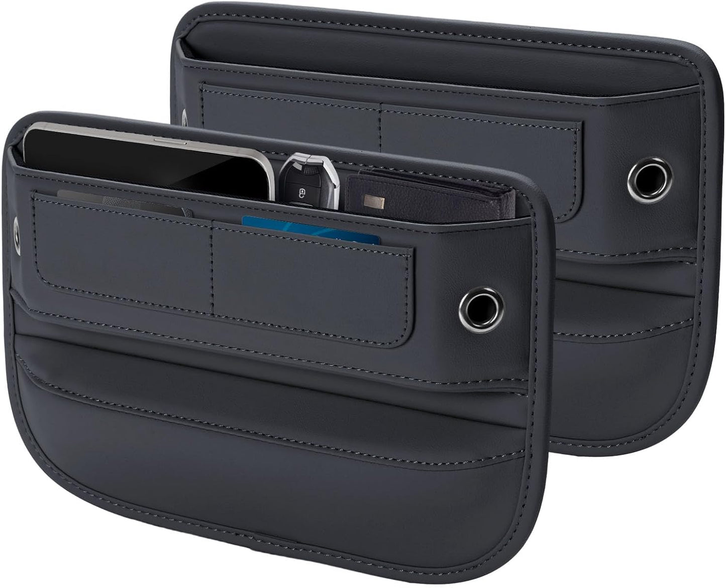 Universal Fit Premium Leather Car Seat Gap Filler Organizer, Center Console Organizer with Card Slots, Clever Gifts for Car SUV Truck Owners (Black, 1 Pack)
