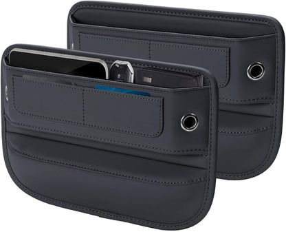 Universal Fit Premium Leather Car Seat Gap Filler Organizer, Center Console Organizer with Card Slots, Clever Gifts for Car SUV Truck Owners (Black, 1 Pack)