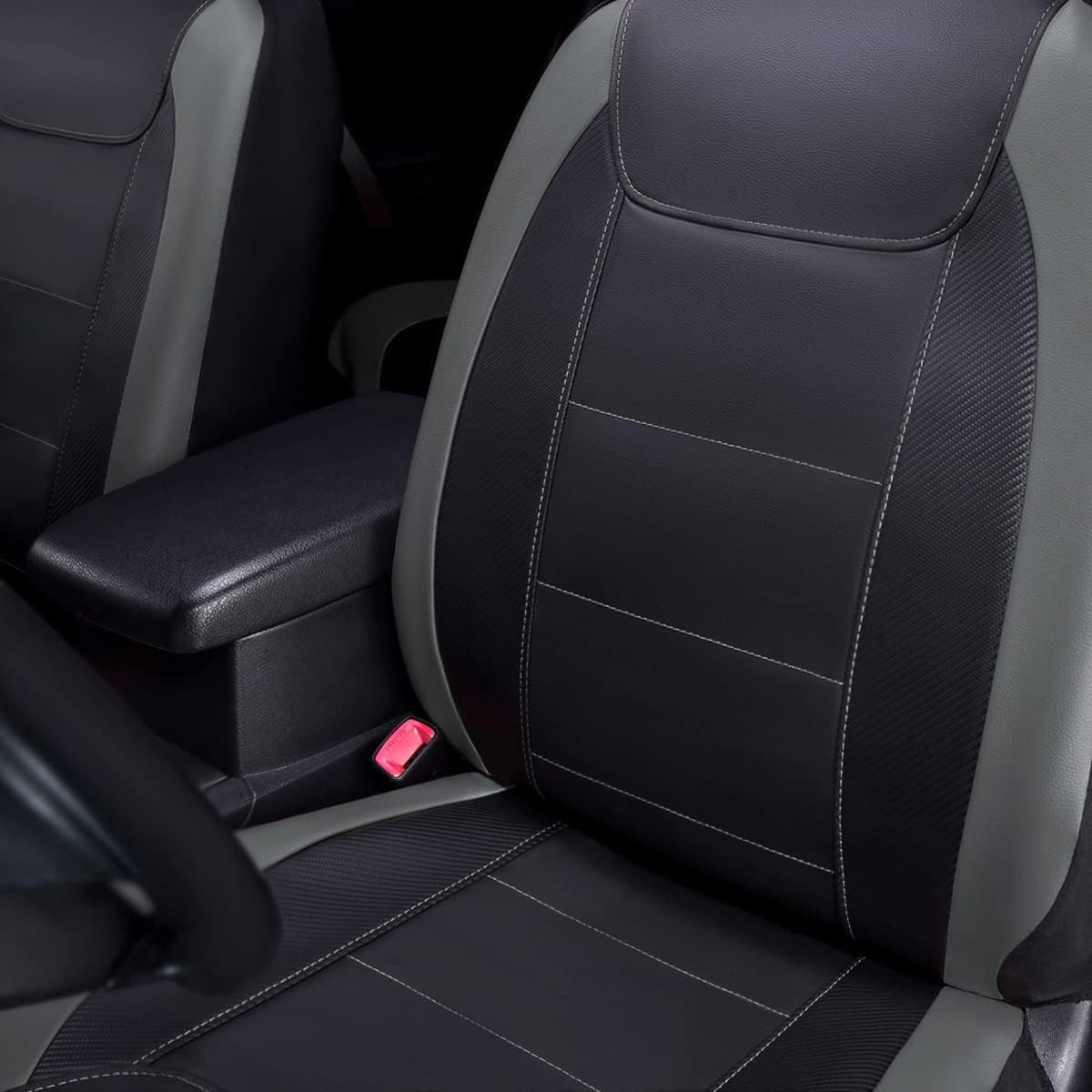 Flying Banner Carbon Fiber Leather Vehicle Seat Covers, Leopard Gray Black, Universal Fit - 8PCS