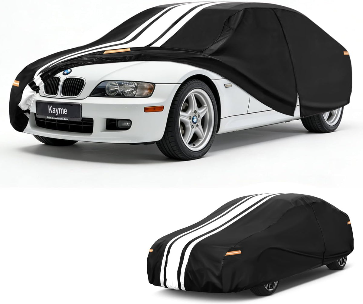 Kayme Heavy Duty Car Cover Custom Fit for BMW 3 Series 320i 325i 328i 330i 335i (1982-2026), Outdoor Full Exterior Cover with Tape and Towel, Rain Snow Sun UV Protection. - Colors A