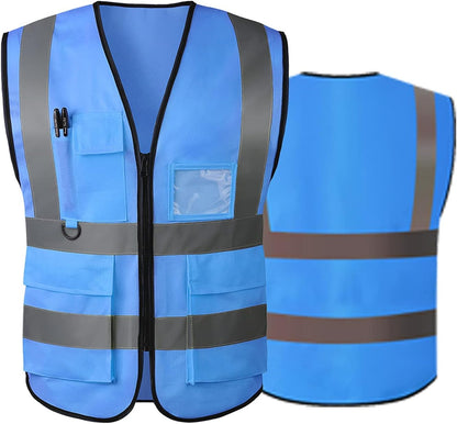 Reflective Safety Vest for Women Men High Visibility Security With Pocket Zipper Front Meet ANSI/ISEA Standard