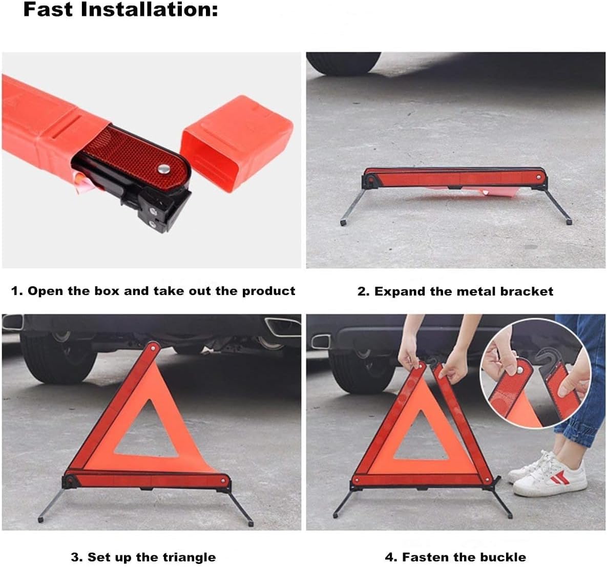 aikko Safety Triangle Kit Road Emergency Warning Reflector Roadside Reflective Early Warning Sign, Foldable 3 Pack of Emergency Car Kit