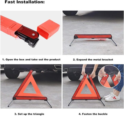 aikko Safety Triangle Kit Road Emergency Warning Reflector Roadside Reflective Early Warning Sign, Foldable 3 Pack of Emergency Car Kit