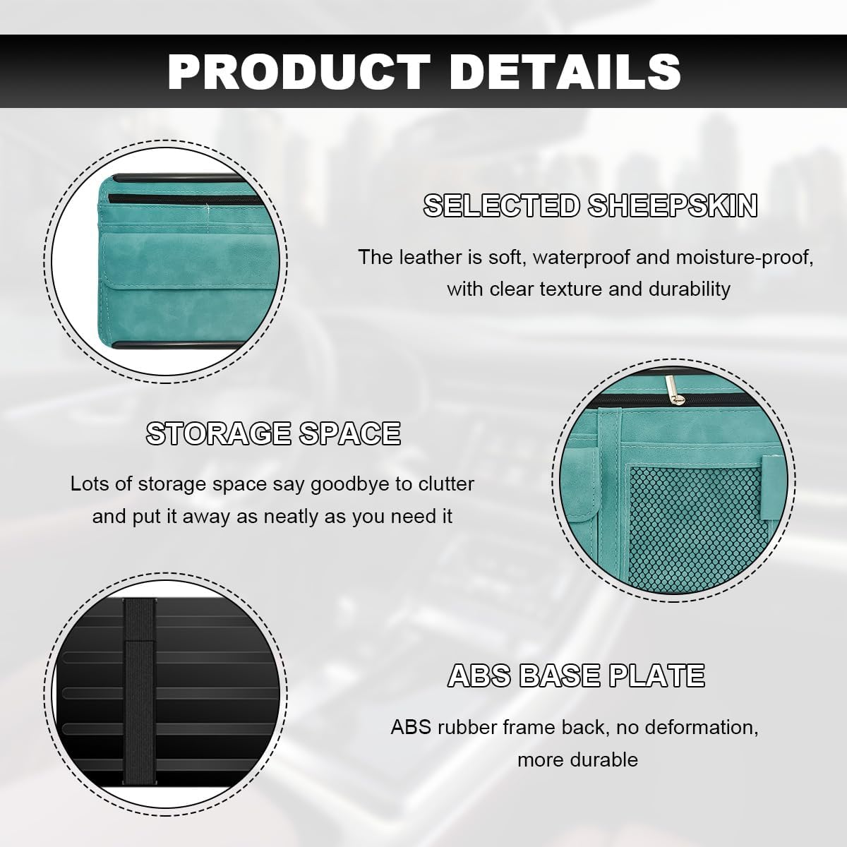 Car Sun Visor Organizer, Leather Sun Visor Pocket Organizer Case with Multi-Pocket Net Zipper, Suede Note Holder Car Visor Storage Pouch for Card Pen Sunglasses Document (Gray)