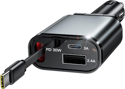 Retractable Car Charger,Car Phone Charger USB C Fast Charge,Cigarette Lighter USB Charger Car Accessories for Women,Road Trip Essentials Gift for Men,Car Charger for iPhone 17/16/15,Galaxy S26,Pixel