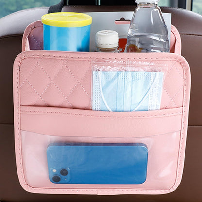 Mandark Car Seat Back Organizer, PU Leather Vehicle Backseat Hanging Storage Pocket, Multipurpose Auto Travel Essentials Accessories for Kids & Adults, Universal for Most Cars (Black)
