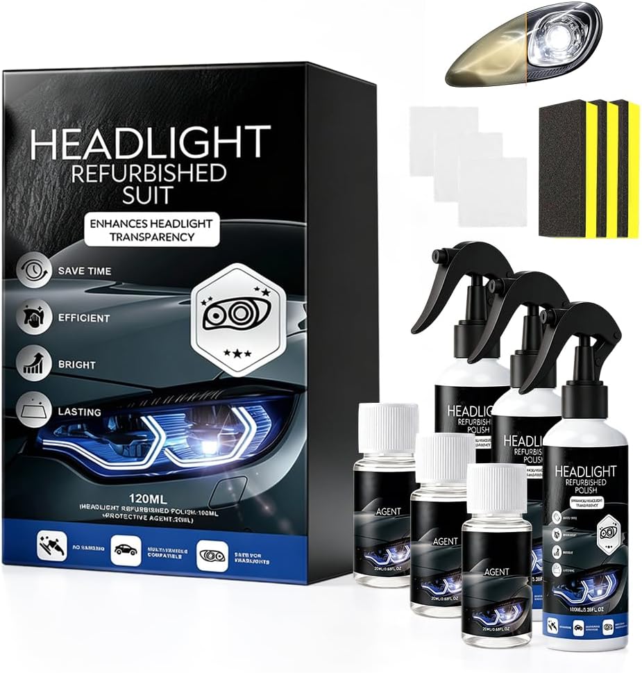 Automotive Headlamp Restoration Fluid, 2026 New Automotive Headlight Restoration Kit, Multifunctional Headlight Refurbish Kit for Cars, Easy Use Headlight Repair Kit for All Vehicles (1)