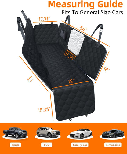 PETICON Dog Car Seat Cover with Mesh Window, 100% Waterproof Pet Seat Cover for Back Seat, Scratchproof Dog Hammock for Cars, Trucks, SUVs, Jeeps, Black