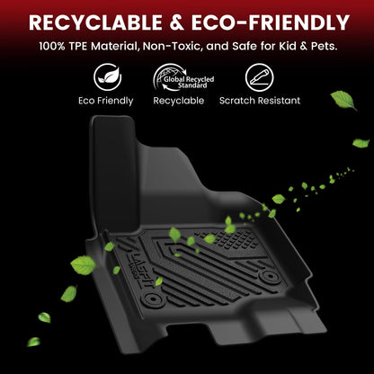 LASFIT Floor Mats for Ford F-150 2021-2026 | F150 Lightning 2022-2025 SuperCrew (Rear w/Fold Flat Storage) Carpet Floor All Weather Car Liners TPE Truck Mats - 1st and 2nd Row, 3pcs Black