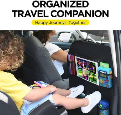 lebogner Back Seat Cover For Kids + 3 Pocket Storage Organizer, 2 Pack X-Large Waterproof Kick Mats Backseat Protector, Car Seat Back Protectors For Vehicles To Protect From Dirt, Mud & Scratches