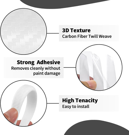 6 Inch 4Pcs 3D Carbon Fiber Texture Car Door Edge Protector Trim Strip Anti-Scratch and Anti-Collision Side Door Protectors Vehicle Exterior Accessories Sticker Black