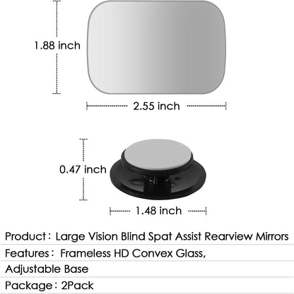 2 pcs Blind Spot Mirrors, 2" Round HD Glass Convex 360° Wide Angle Side Rear View Mirror with ABS Housing for Cars SUV and Trucks, Black, Pack of 2