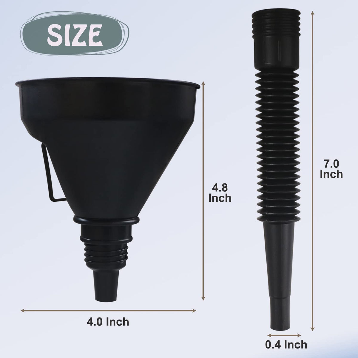 Plastic Oil Funnels for Automotive Use Set of 5, Large Flexible Fuel Funnel with Long Hose for Gas Transfer,Wide Mouth Gasoline Funnels for Cars Boat Canning and Bottle