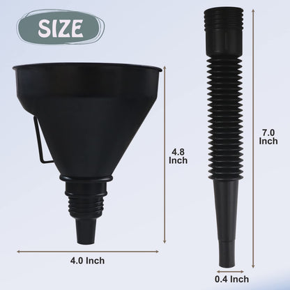 Plastic Oil Funnels for Automotive Use Set of 5, Large Flexible Fuel Funnel with Long Hose for Gas Transfer,Wide Mouth Gasoline Funnels for Cars Boat Canning and Bottle