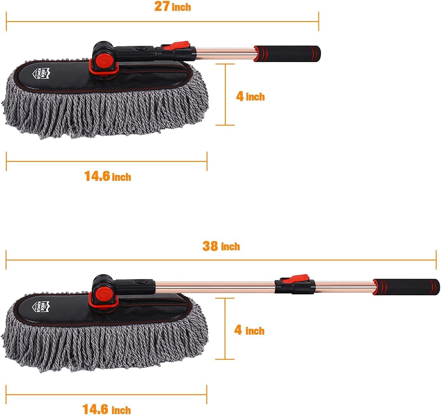 Car Duster Exterior Scratch Free,Car Dust Brush with Extendable Telescoping Handle to Remove Dust Pollen,Duster for Car,Truck,RV and Motorcycle,Large Auto Mop Duster Head, Wax Cotton Hair