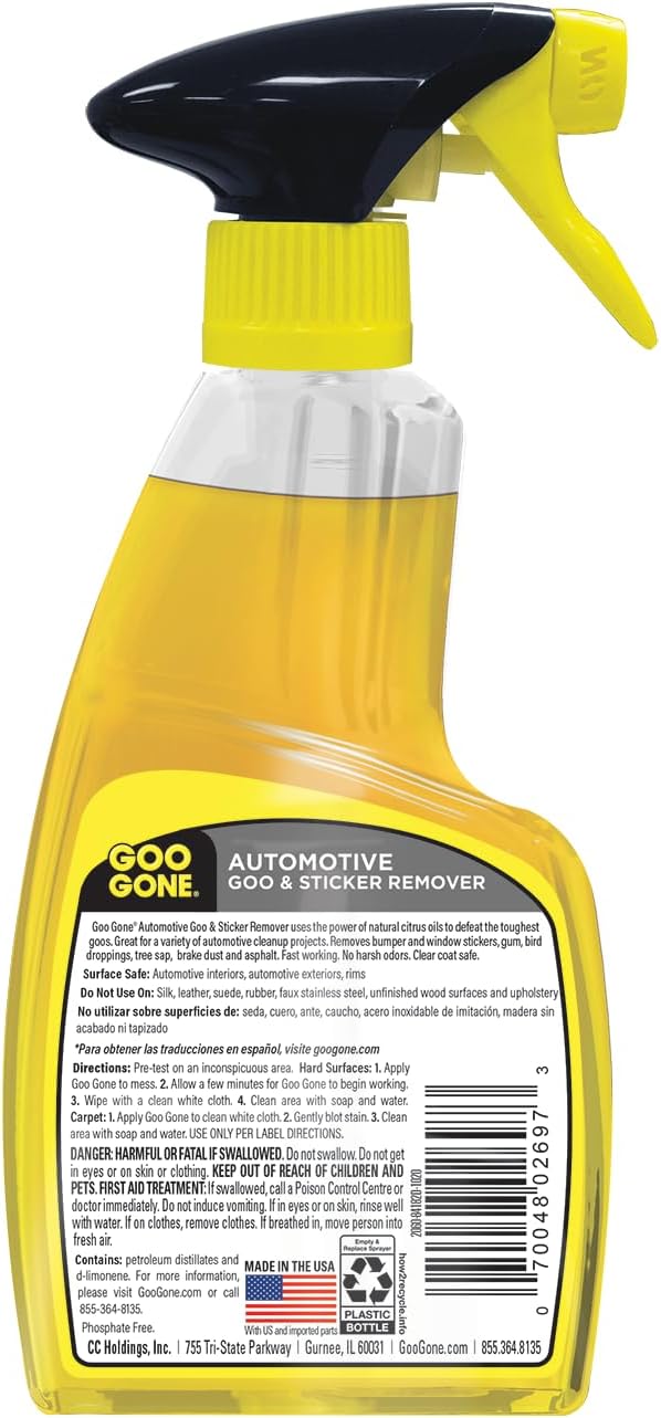 Goo Gone Automotive - Cleans Auto Interiors/ Bodies and Rims, Removes Bugs & Stickers - 12 Fl. Oz.