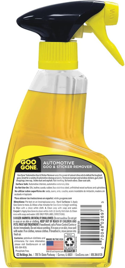 Goo Gone Automotive - Cleans Auto Interiors/ Bodies and Rims, Removes Bugs & Stickers - 12 Fl. Oz.