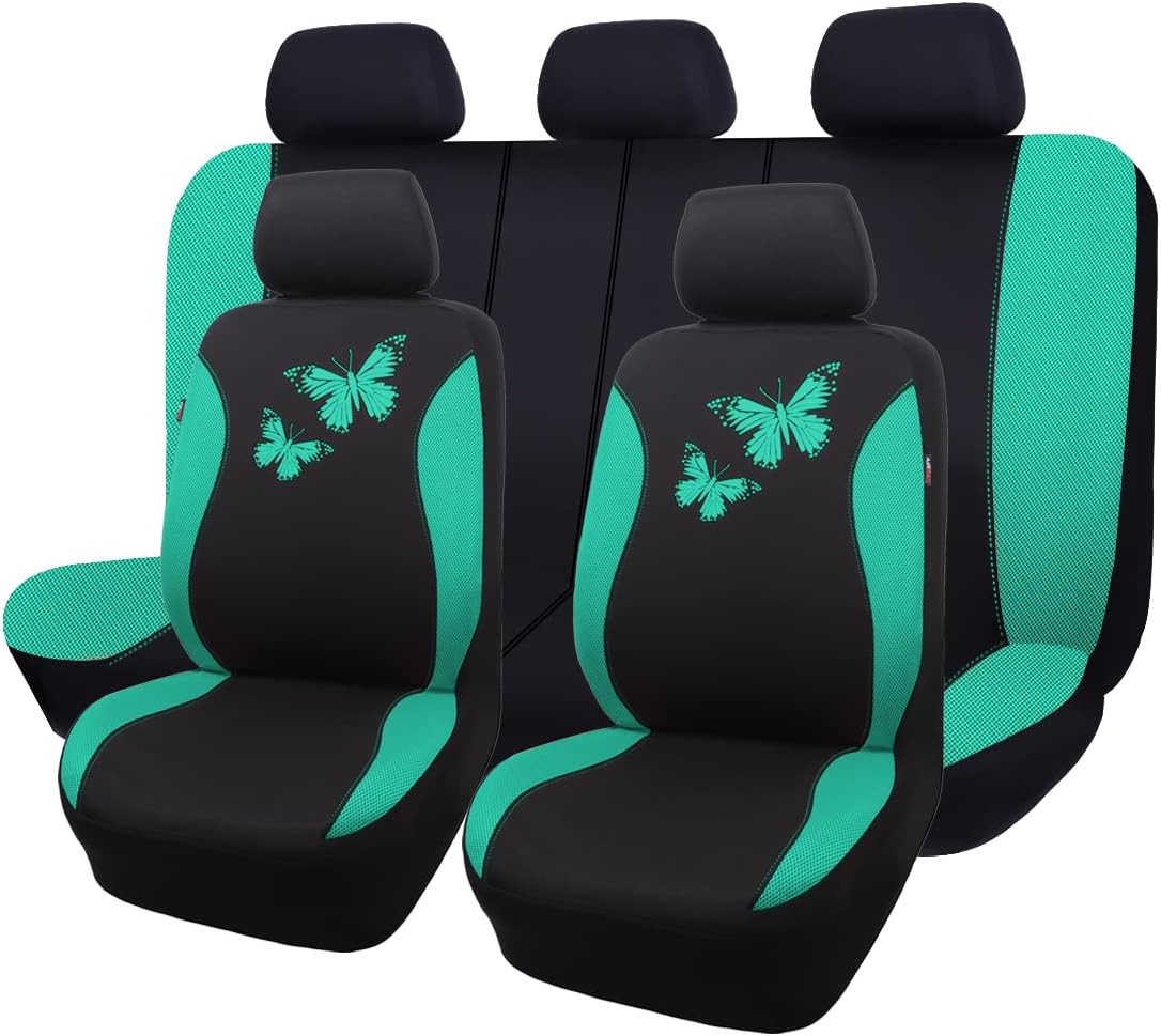 Flying Banner Butterfly car seat Covers ful Set Fashion Universal Lady Woman Female Rear Bench Split Colorized (Pink, 2 Fronts - Lace)