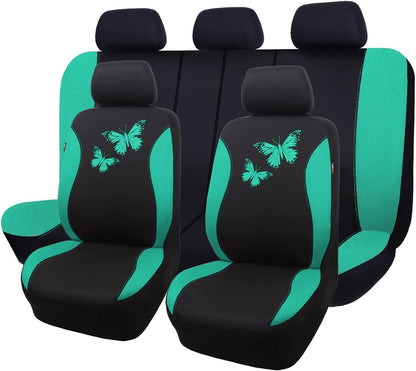 Flying Banner Butterfly car seat Covers ful Set Fashion Universal Lady Woman Female Rear Bench Split Colorized (Pink, 2 Fronts - Lace)