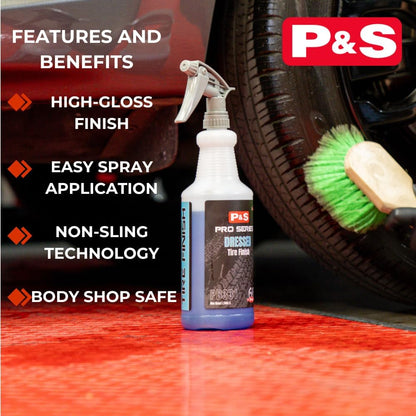 P & S Professional Detail Products Dressed Tire Finish - Water-Based, High-Gloss Tire Dressing for a Clean, Satin Shine - 1 Gallon