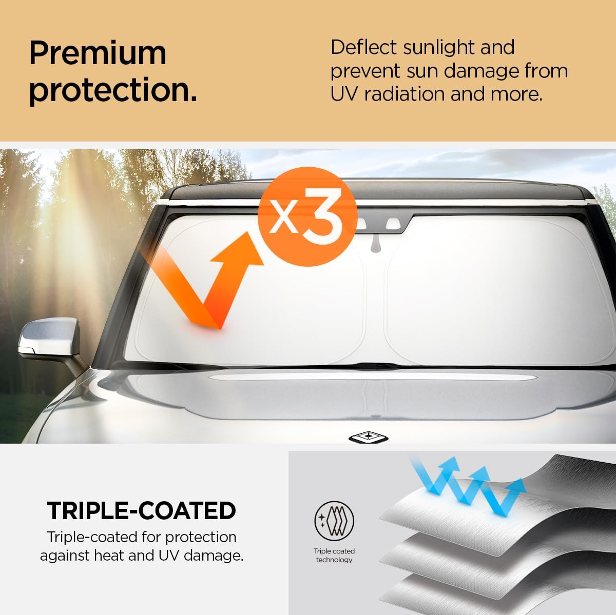 Spigen ZeroGap Windshield Sunshade for Tesla Model Y & 3, Maximum UV & Heat Protection, Dual Layer with Pocket | Car Accessories for Model Y Juniper, Model Y L, Model 3 Highland | Gift for Tesla Owner